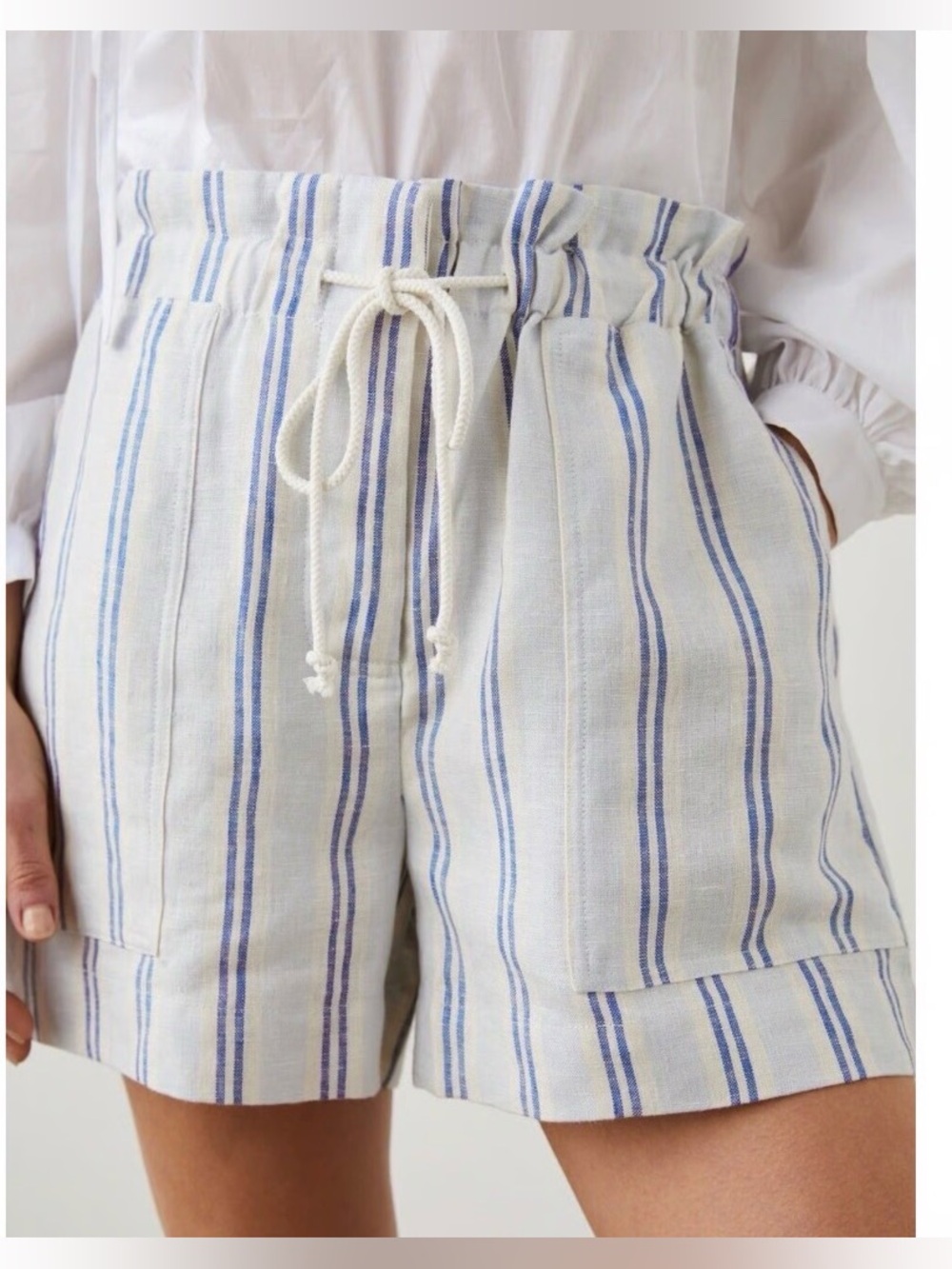 Rails Striped Linen Blend Paperbag Shorts | Size Small
